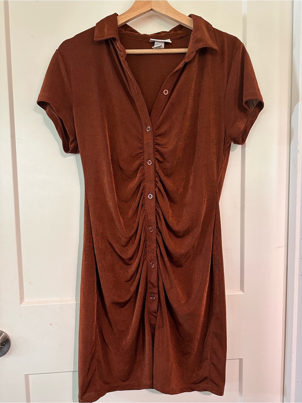 Ruched Front Mini Dress in Brown